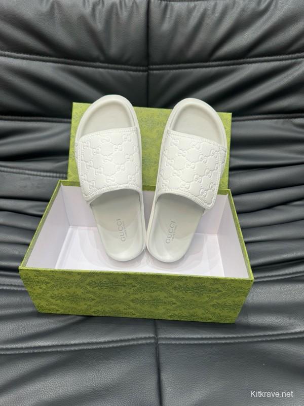 2024 Slippers Gucci White Leather Slippers MJ00200
