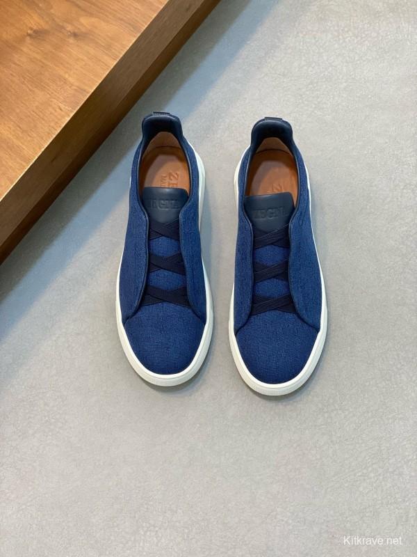 2024 Men Ermenegildo Zegna Blue Calfskin Pelletessuta Sneakers MJ00280