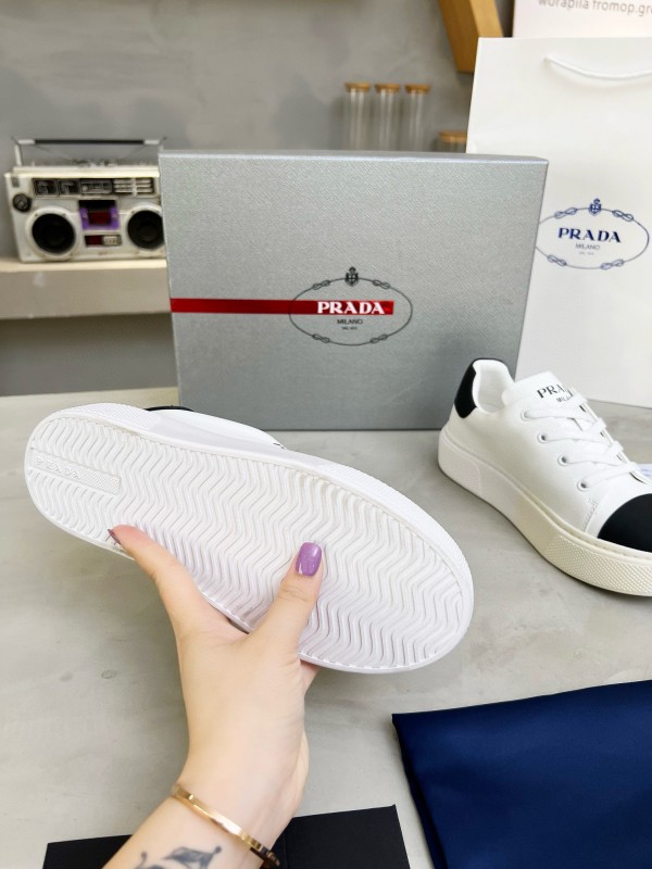 2024 Unisex Prada White Black Leather Sneakers MJ00310