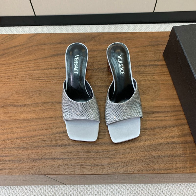 2025 Women VERSACE Silver Leather Slippers