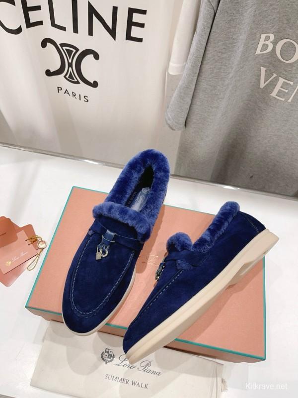 2024 Women Le Parmentier Blue Suede Shearling Loafer MJ00310