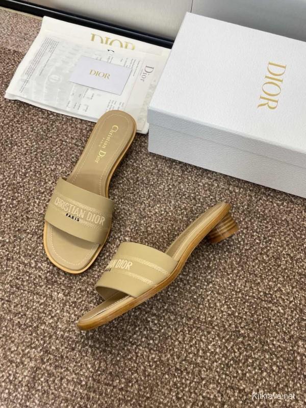2025 Women Dior Beige Fabric Slide Sandals KFY00300