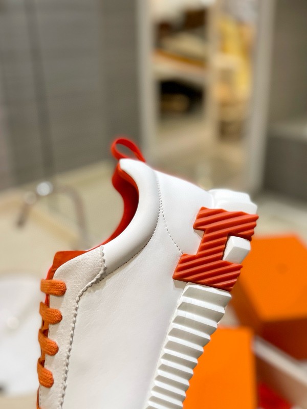 2024 Women Hermès White Orange Leather Sneakers