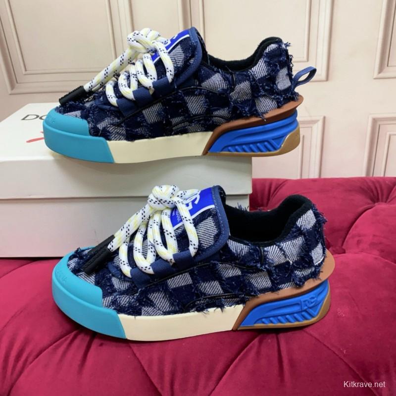 2024 Unisex Dolce & Gabbana Blue Black Canvas Leather Sneakers