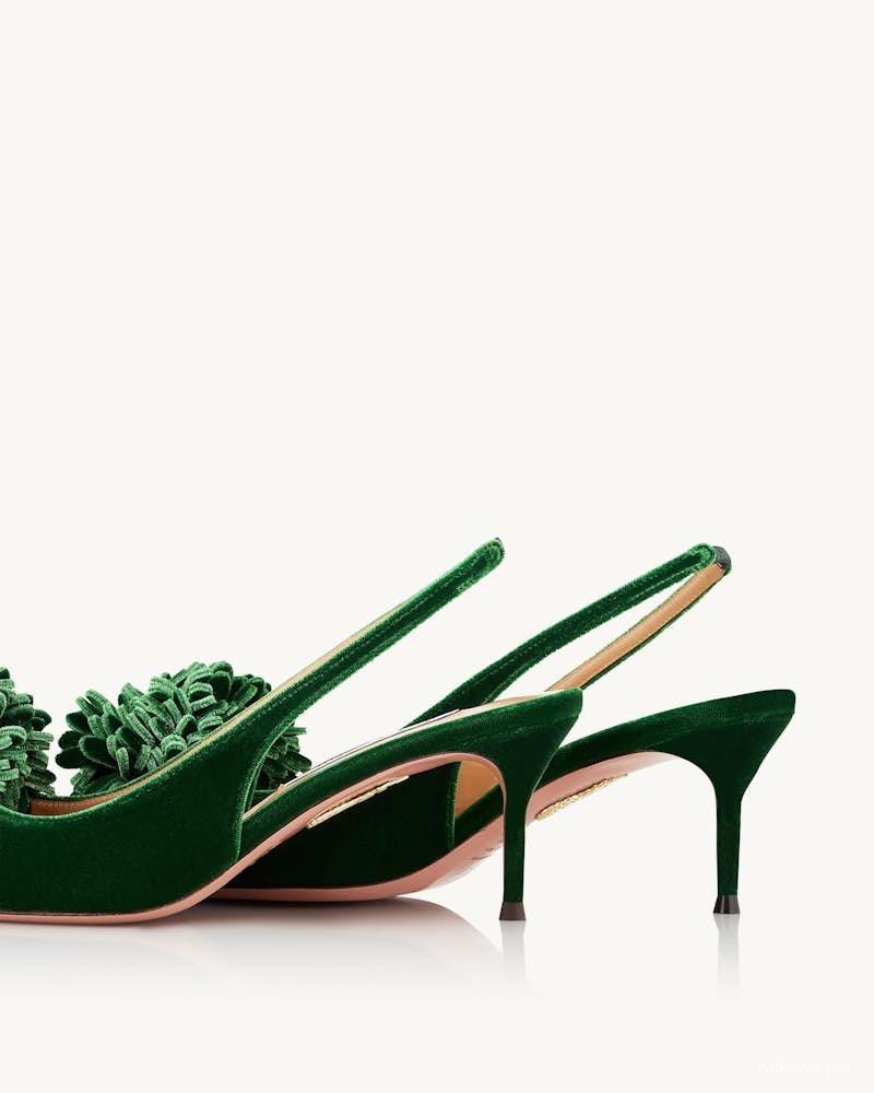 2025 Women Aquazzura Green Velvet Slingback Pumps
