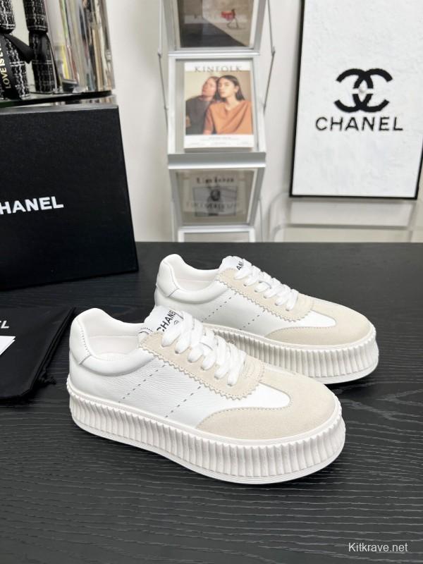2025 Women Chanel White Leather Suede Sneakers LY00270
