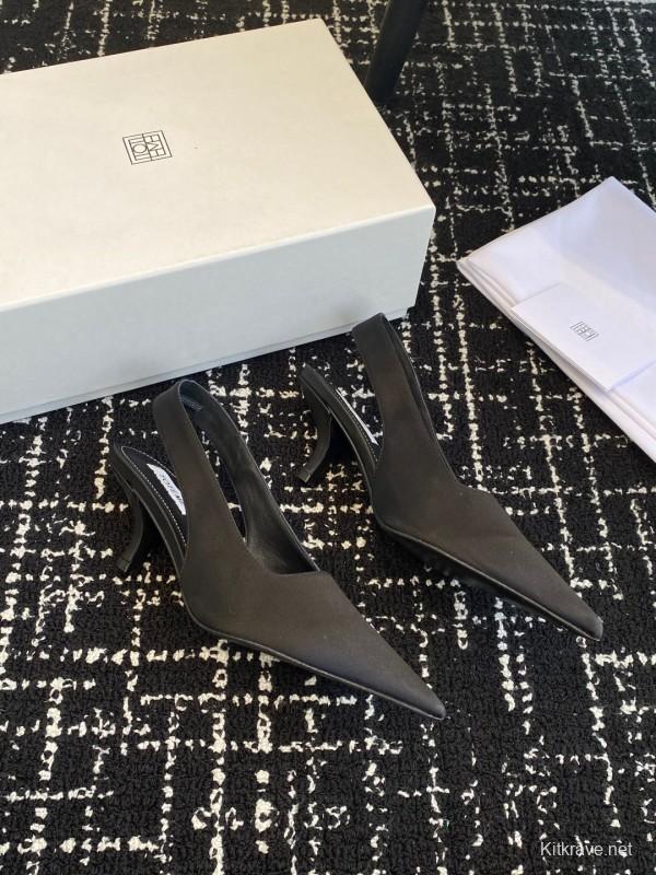2025 Women Toteme Black Fabric Slingback Pointed Toe Heels