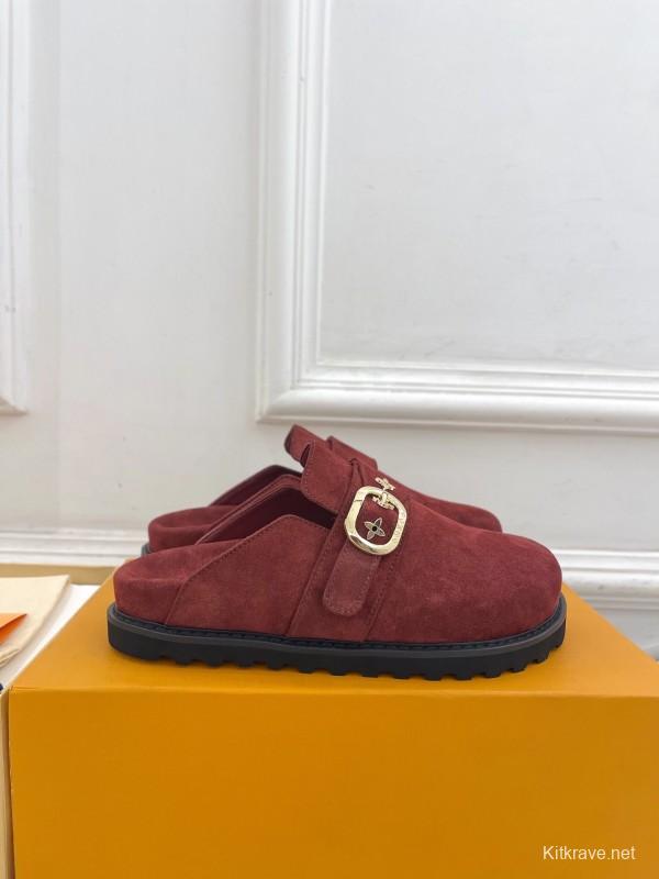 2025 Women Louis Vuitton Burgundy Suede Mule COSY COMFORT KFY00300(F)