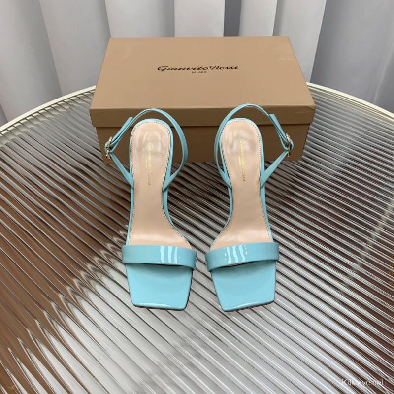 2025 Women Gianvito Rossi Light Blue Patent Leather High Heel Sandals