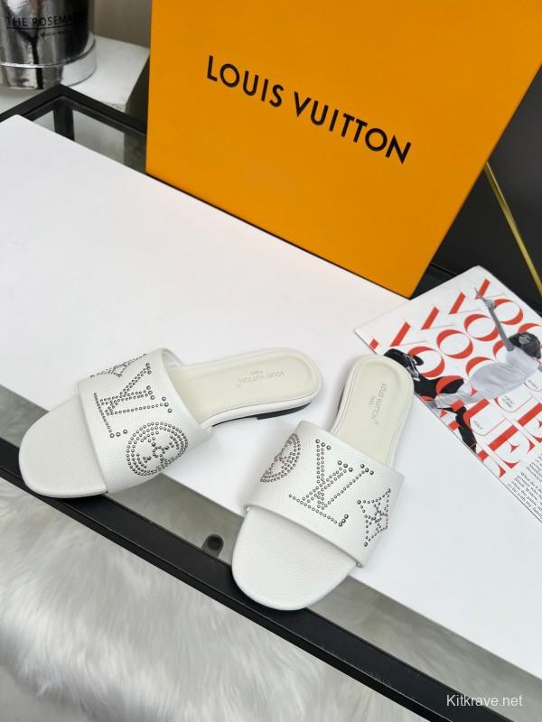 2025 LV White Leather Slippers LY00200