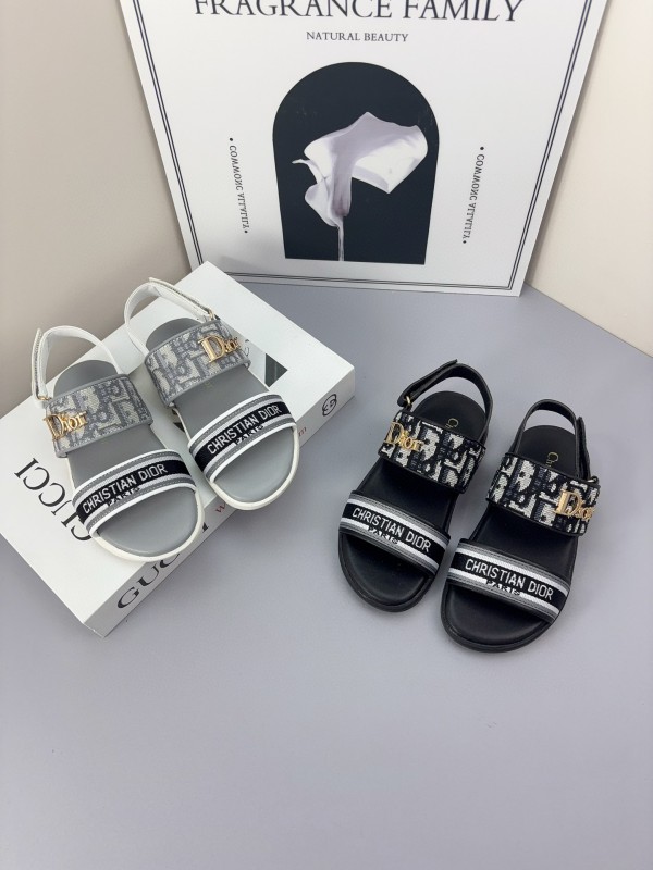 2025 Kids Dior Gray Black Canvas Leather Sandals