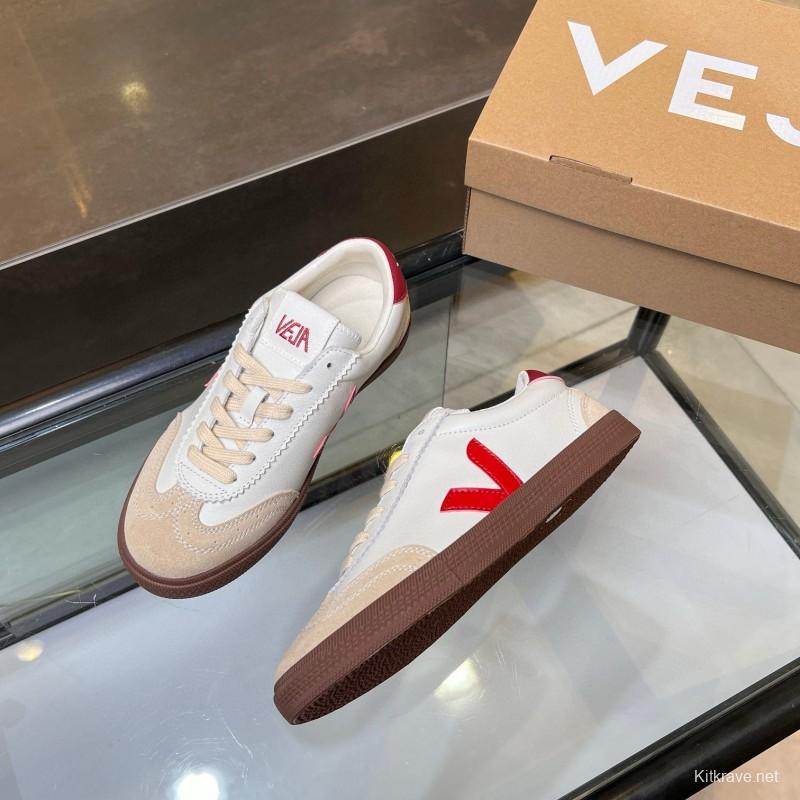 2025 Women VEJA White Red Suede Leather Low Top Sneakers