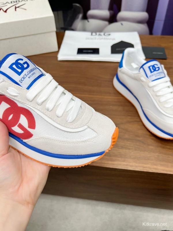 2025 Unisex Dolce & Gabbana White Blue Red PU Casual Sneakers LY00300