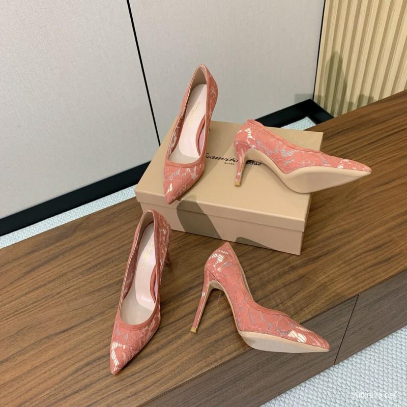 2025 Women Gianvito Rossi Pink Lace Leather Pumps
