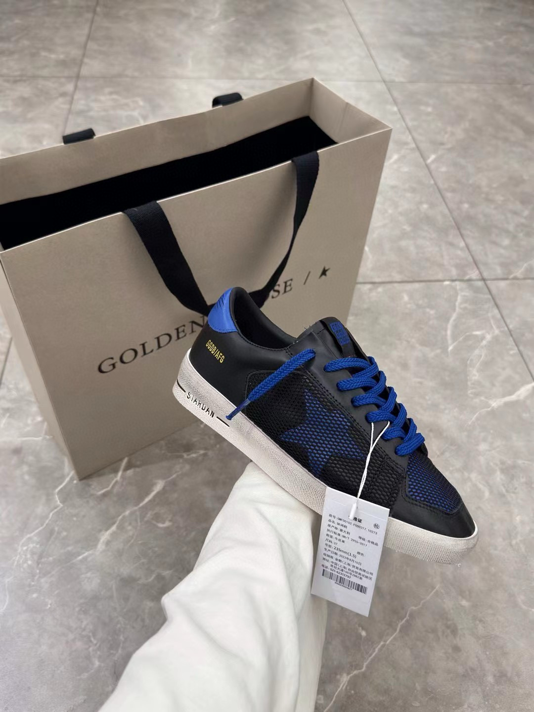 2024 Unisex GGDB Black Blue Leather Mesh Low Top Sneakers MJ00260