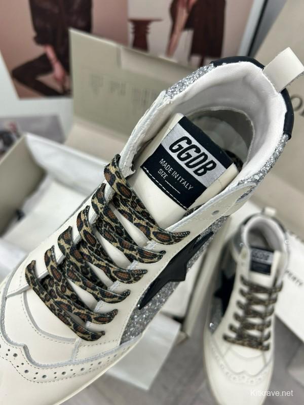 2024 Women GGDB Silver White Leather High Top Sneakers MJ00300