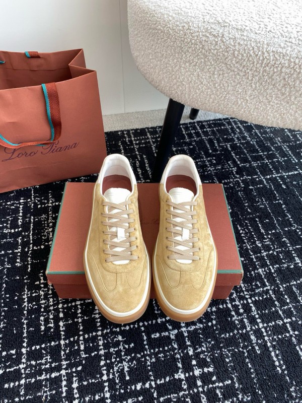 2024 Unisex Loro Piana Beige White Leather Suede Casual Shoes MJ00320