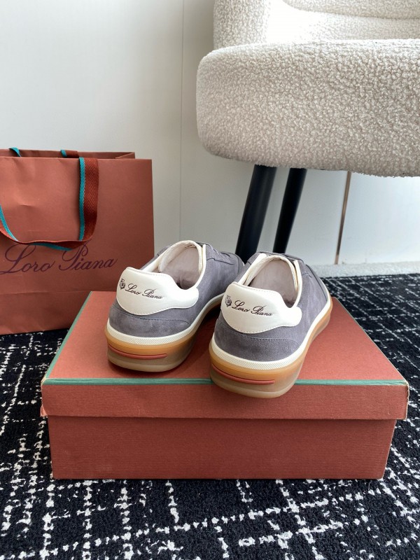 2024 Unisex Loro Piana Grey Suede Calf Leather Trainers MJ00320