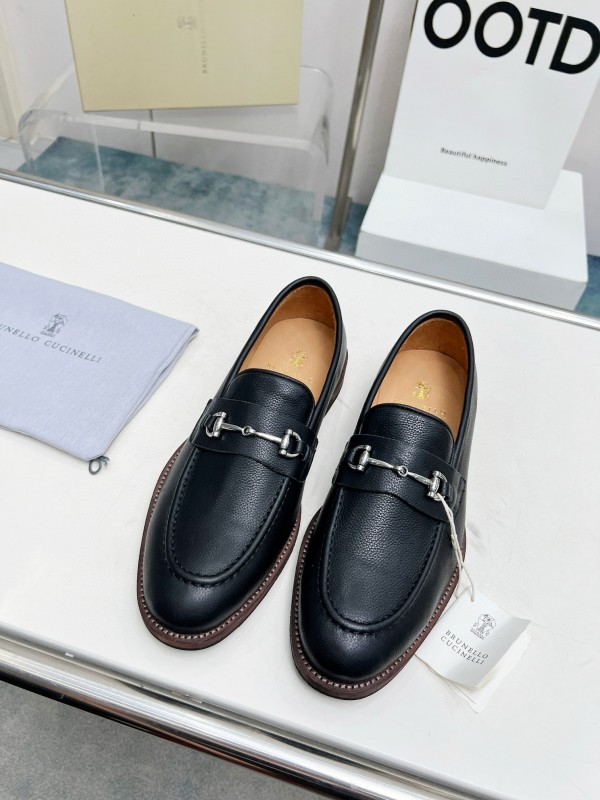 2024 Men Brunello Cucinelli Black Leather Loafers MJ00480