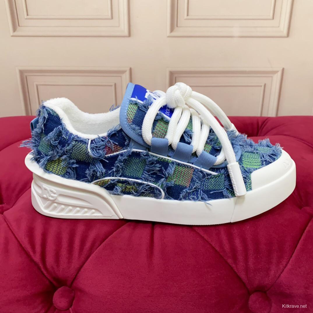 2025 Unisex Dolce & Gabbana Blue Green Denim Fabric Sneakers