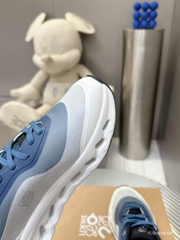 2025 Unisex Loewe Blue Grey White Leather Mesh Sneakers