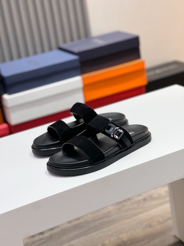 2025 Men Dior Black Leather Slippers AS00190