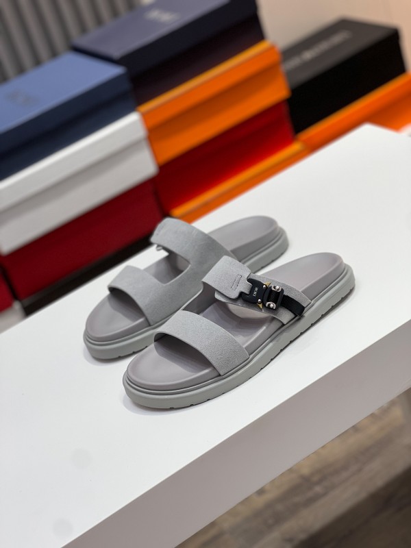 2025 Men Dior Grey Suede Leather Slippers CD Diamond AS00190