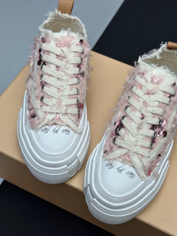 2025 Women XVESSEL Pink White Canvas Plimsolls Distressed AS00260