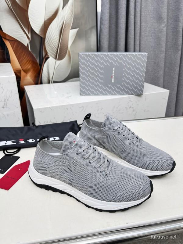 2025 Men Kiton Grey Knit Mesh Sneakers Lightweight Rubber Sole AS00320