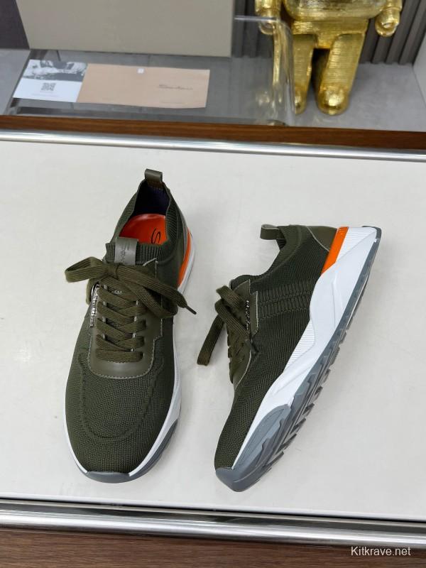 2025 Unisex Santoni Military Green Orange Wool Blend Knit Sneakers AS00320