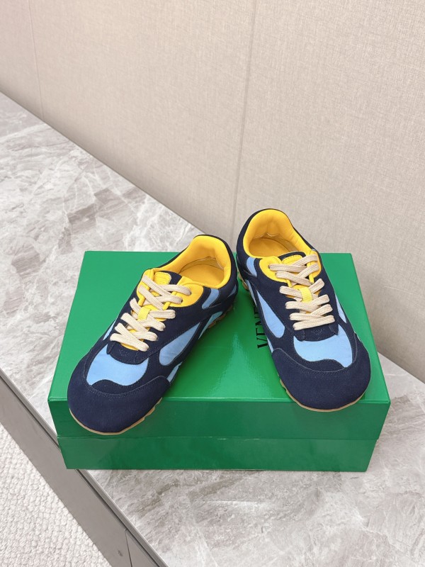 2025 Unisex Bottega Veneta Blue Yellow Nylon Suede Sneakers KFY00290