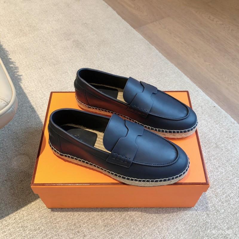 2025 Unisex Hermes Black Calfskin Loafers AS00380