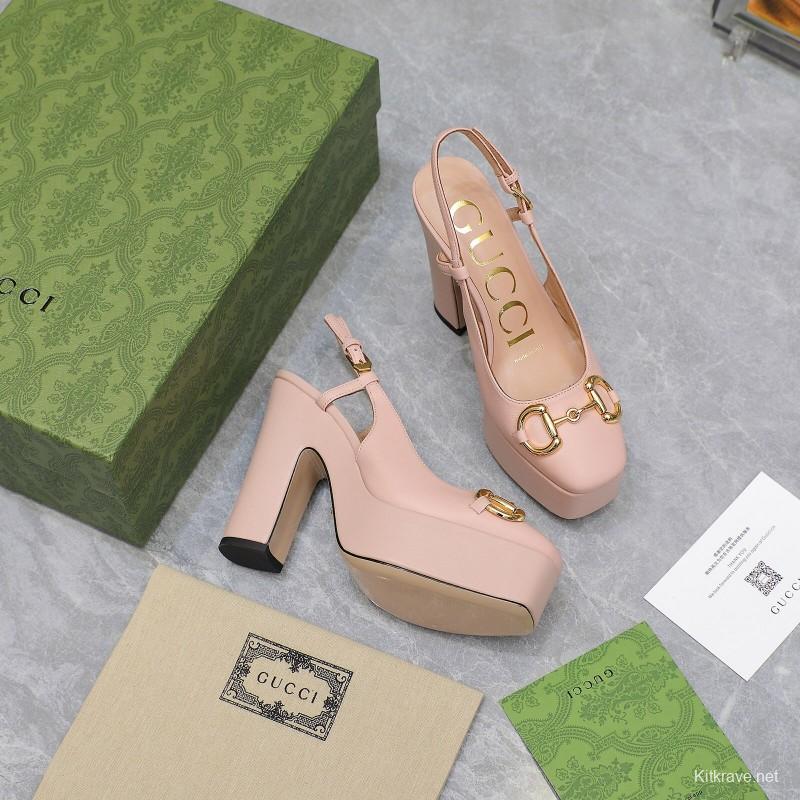 2025 Women Gucci Pink Leather Platform High Heels KFY00320