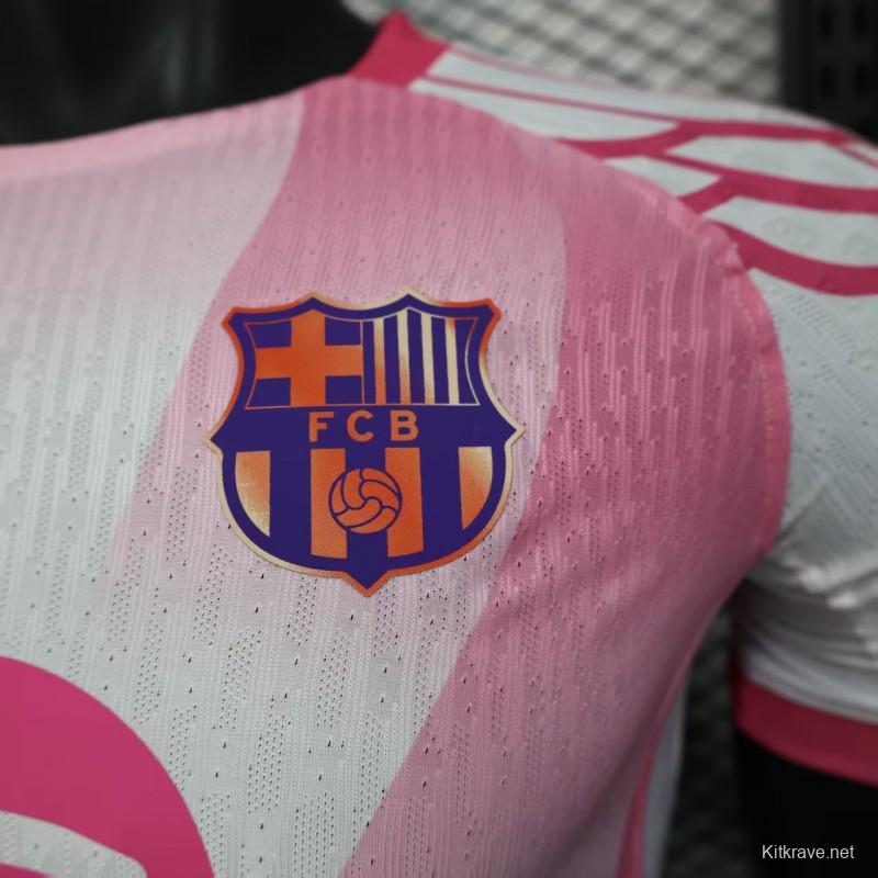 Player Version 25/26 FC Barcelona Pink White with Diagonal Stripe Pattern Jersey