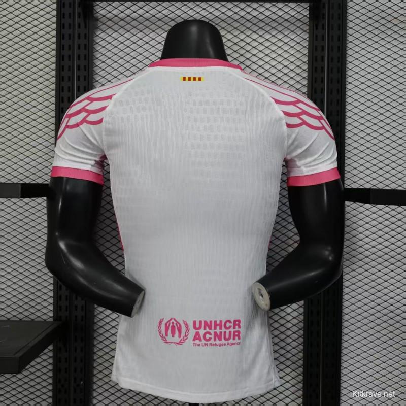 Player Version 25/26 FC Barcelona Pink White with Diagonal Stripe Pattern Jersey