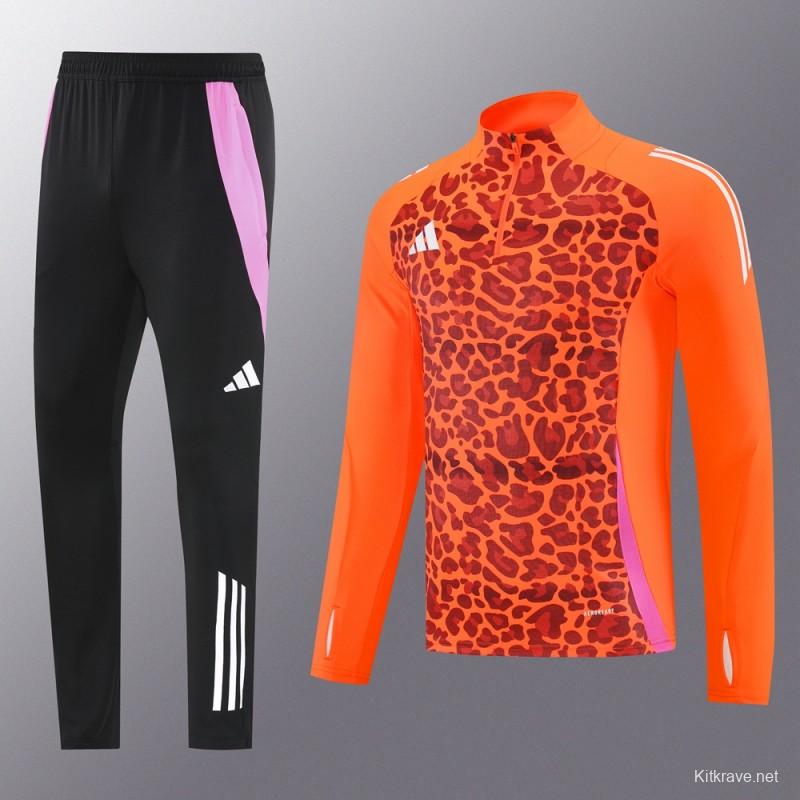 2025 Adidas Orange & Black with Leopard Print Pattern Half Zipper Jacket +Long Pants