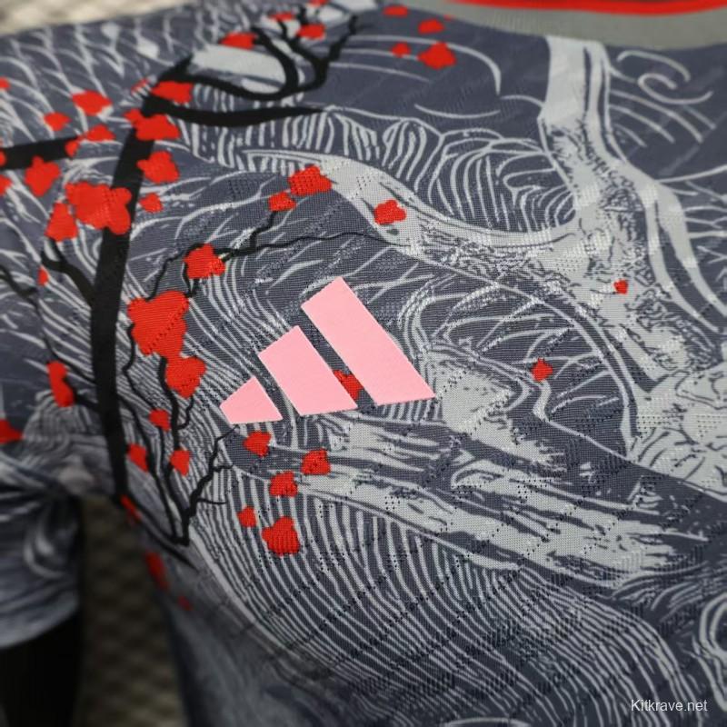 Player Version 2025 Japan Gray with Traditional Dragon and Cherry Blossom Pattern Jersey