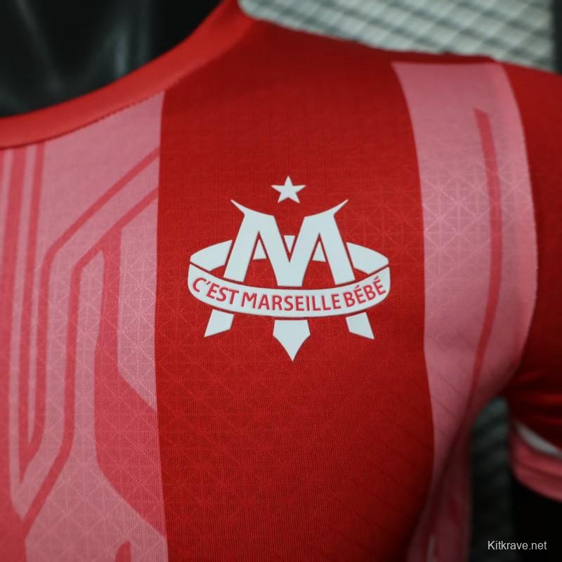 Player Version 25/26 Olympique de Marseille Red with Vertical Stripes Jersey