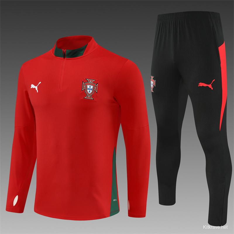 25/26 Portugal Red Half Zipper Jacket+Long Pants