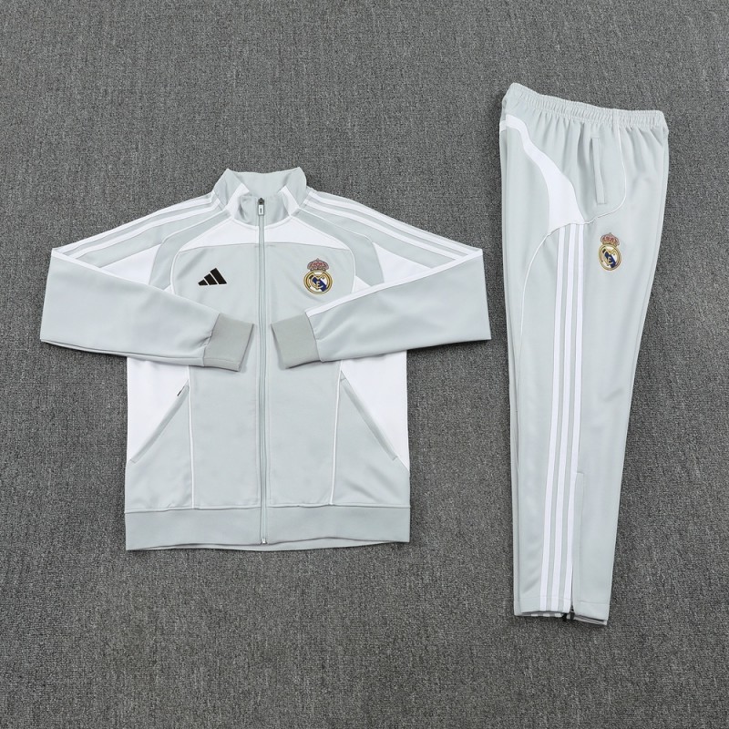 25/26 Real Madrid Grey Full Zipper Jacket + Long Pants