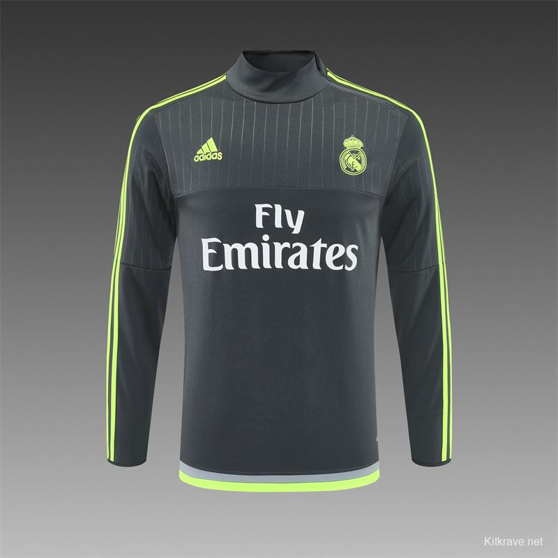 Retro 15/16 Real Madrid Dark Grey Half Zipper Jacket