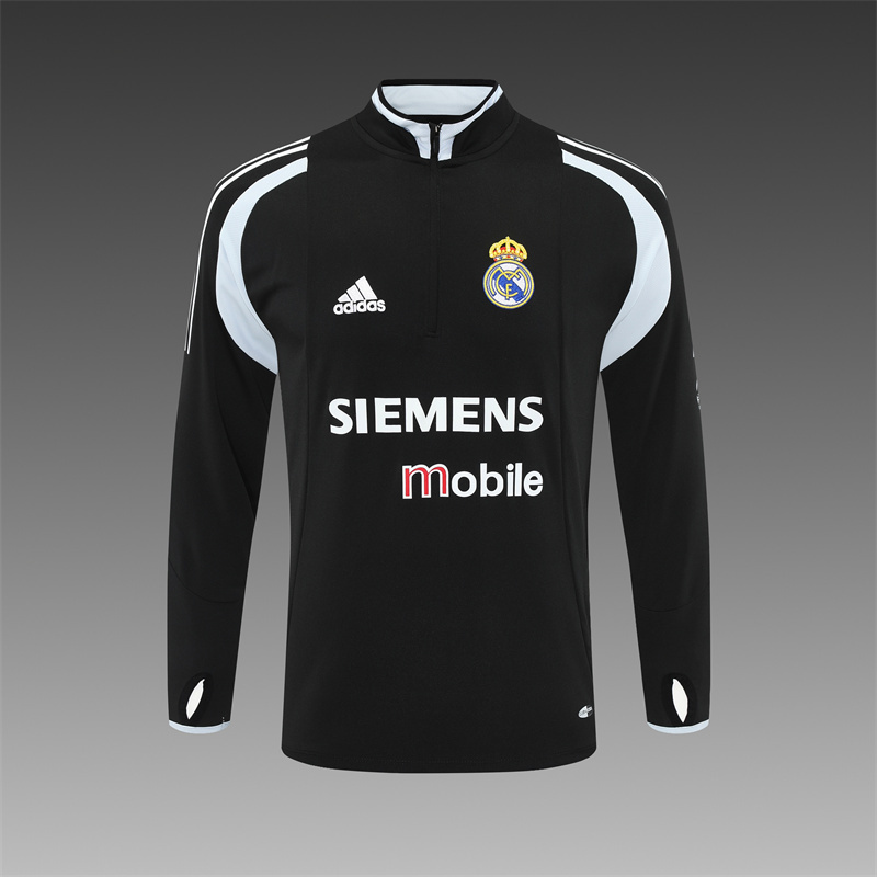 Retro 04/05 Real Madrid Black Half Zipper Jacket