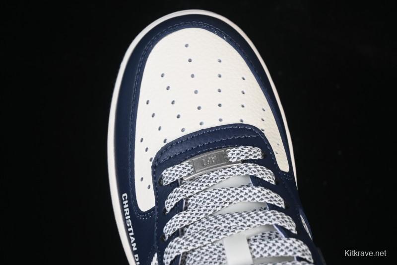 Nike Air Force 1 '07 Low Dior Collaboration White Blue Gray Hook Casual Sneakers - XD2588-603