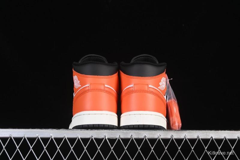 Nike Air Jordan 1 Mid AJ1 Mid-Top Casual Sneakers with Black White Orange Design - DQ8426-801
