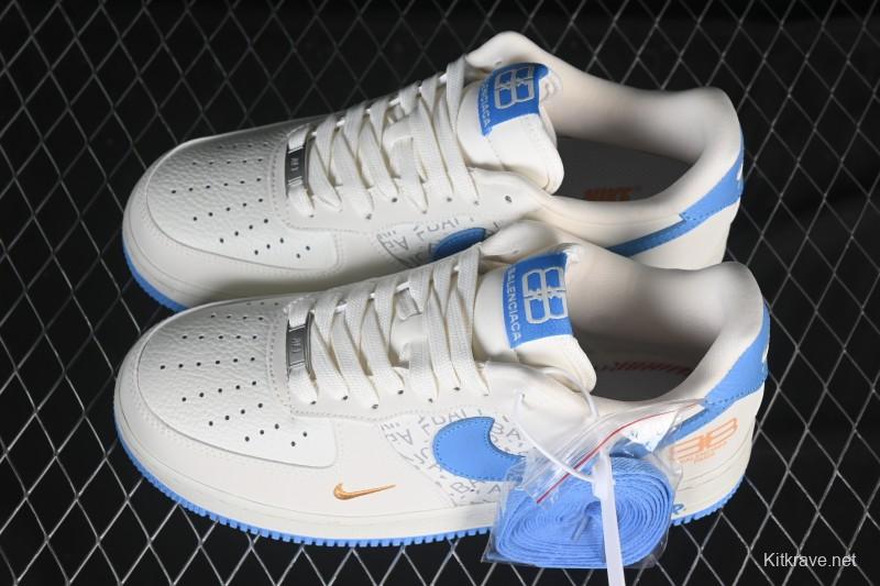 Nike Air Force 1 '07 Low Balenciaga Collaboration White Blue Gold Casual Sneakers - YF9511-803