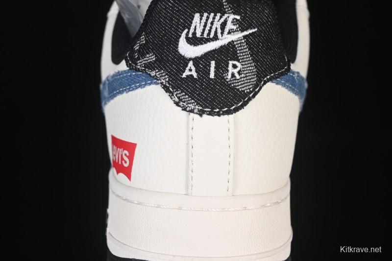 Nike Air Force 1 '07 Low Levi's Collaboration Light Blue Denim Four Swoosh Casual Sneakers - QW5606-261