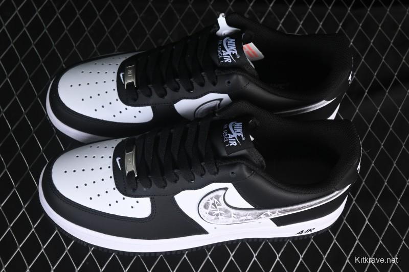 Nike Air Force 1'07 Low Black White Cracked Leather Casual Sneakers - ZH0316-118