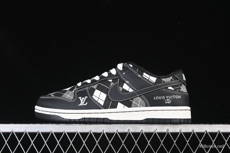 Nike SB Dunk Low LV Collaboration Black White Grid High-End Custom Low-Top Casual Skate Shoes SC0601-460