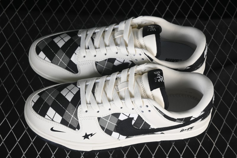 Nike SB Dunk Low BAPE Collaboration White Black Grid Low-Top Casual Skate Shoes - SC0601-463