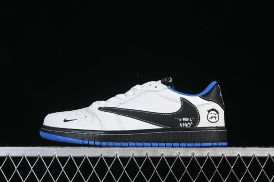 Nike Travis Scott x Fragment Design x Air Jordan 1 Low OG SP AJ1 Blue Swoosh Low-Top Casual Sneakers - DZ5899-027